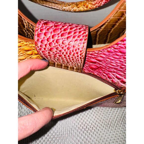 Croc Embossed Faux Leather Handbag Gradient Pink & Yellow Adjustable Strap - Picture 8 of 11